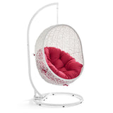 Cornice Outdoor Patio Swing Chair With Stand in White Red