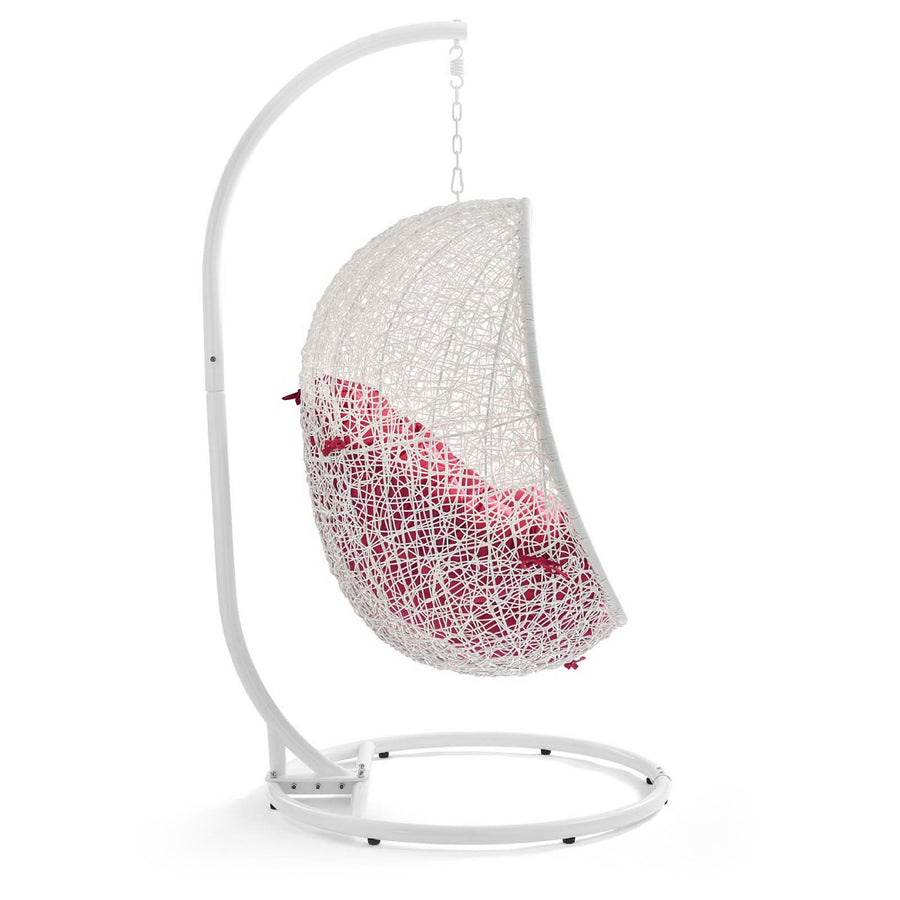 Cornice Outdoor Patio Swing Chair With Stand in White Red