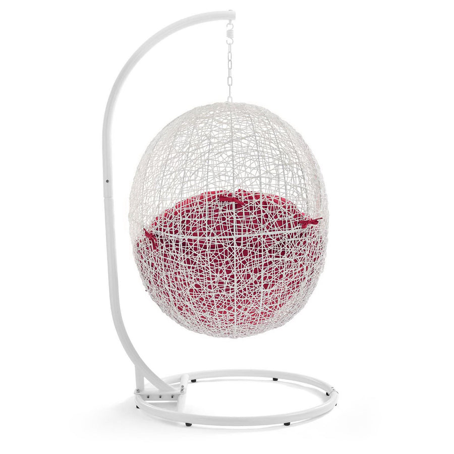 Cornice Outdoor Patio Swing Chair With Stand in White Red