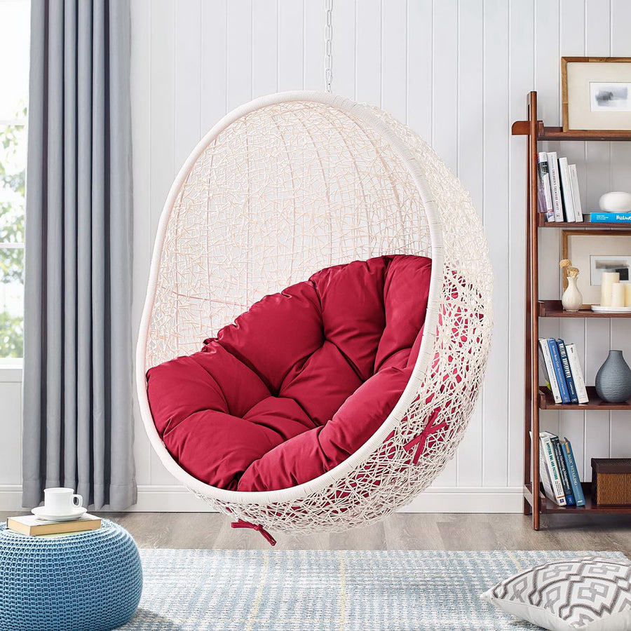 Cornice Outdoor Patio Swing Chair With Stand in White Red