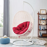 Cornice Outdoor Patio Swing Chair With Stand in White Red