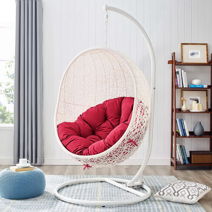 Cornice Outdoor Patio Swing Chair With Stand in White Red