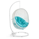 Cornice Outdoor Patio Swing Chair With Stand in White Turquoise