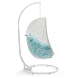Cornice Outdoor Patio Swing Chair With Stand in White Turquoise