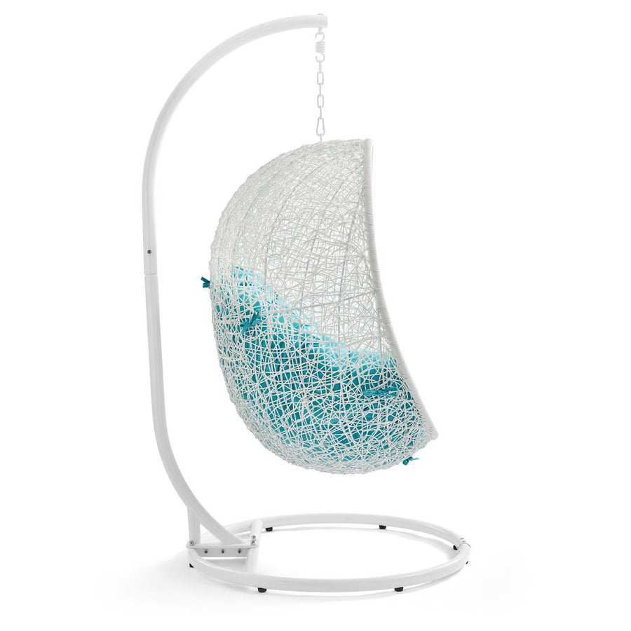 Cornice Outdoor Patio Swing Chair With Stand in White Turquoise