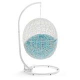 Cornice Outdoor Patio Swing Chair With Stand in White Turquoise