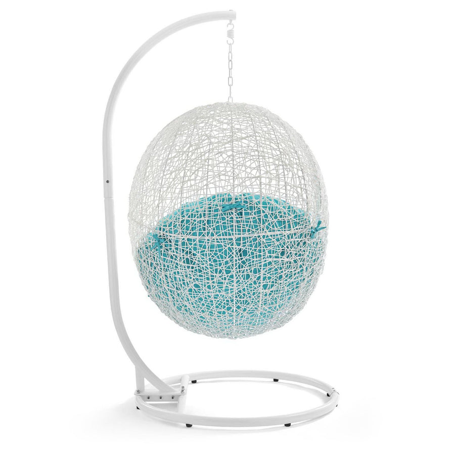 Cornice Outdoor Patio Swing Chair With Stand in White Turquoise