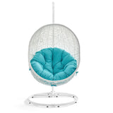 Cornice Outdoor Patio Swing Chair With Stand in White Turquoise