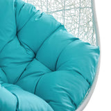 Cornice Outdoor Patio Swing Chair With Stand in White Turquoise