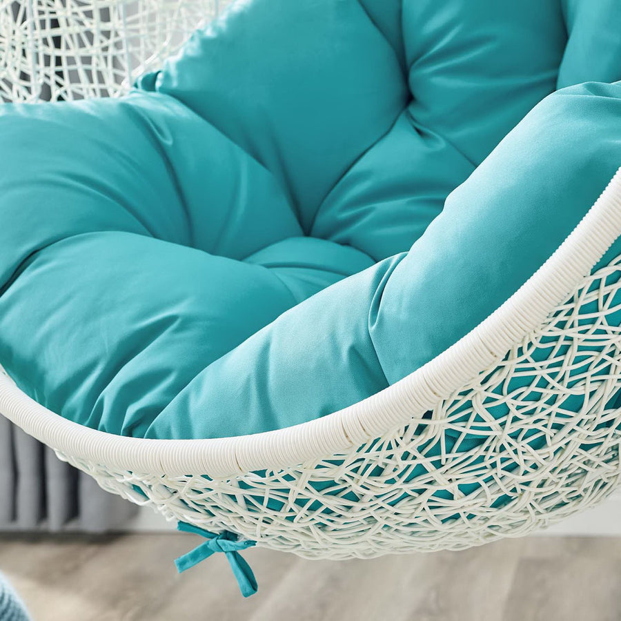 Cornice Outdoor Patio Swing Chair With Stand in White Turquoise