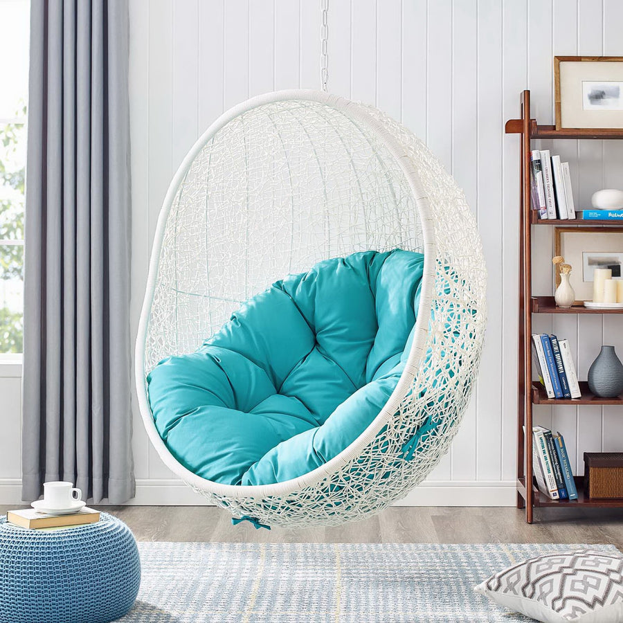 Cornice Outdoor Patio Swing Chair With Stand in White Turquoise