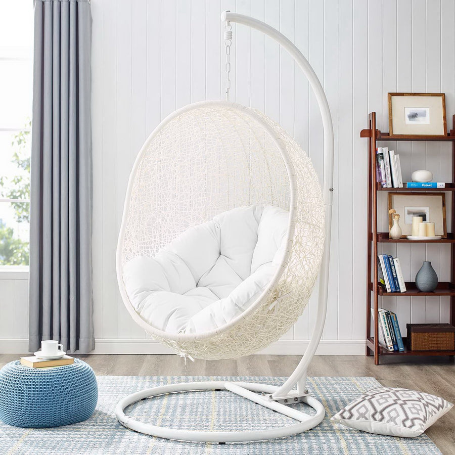 Cornice Outdoor Patio Swing Chair With Stand in White