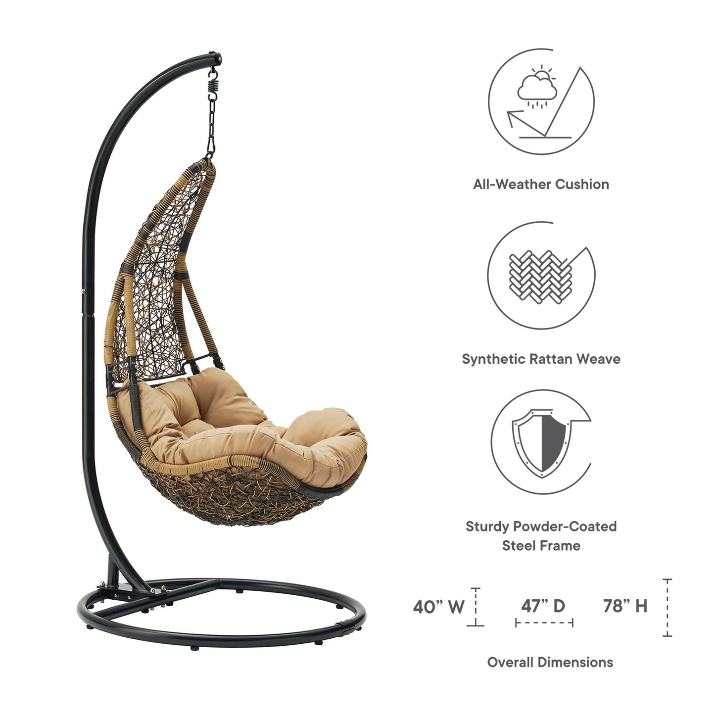 Mistral Wicker Rattan Outdoor Patio Swing Chair in Black Mocha