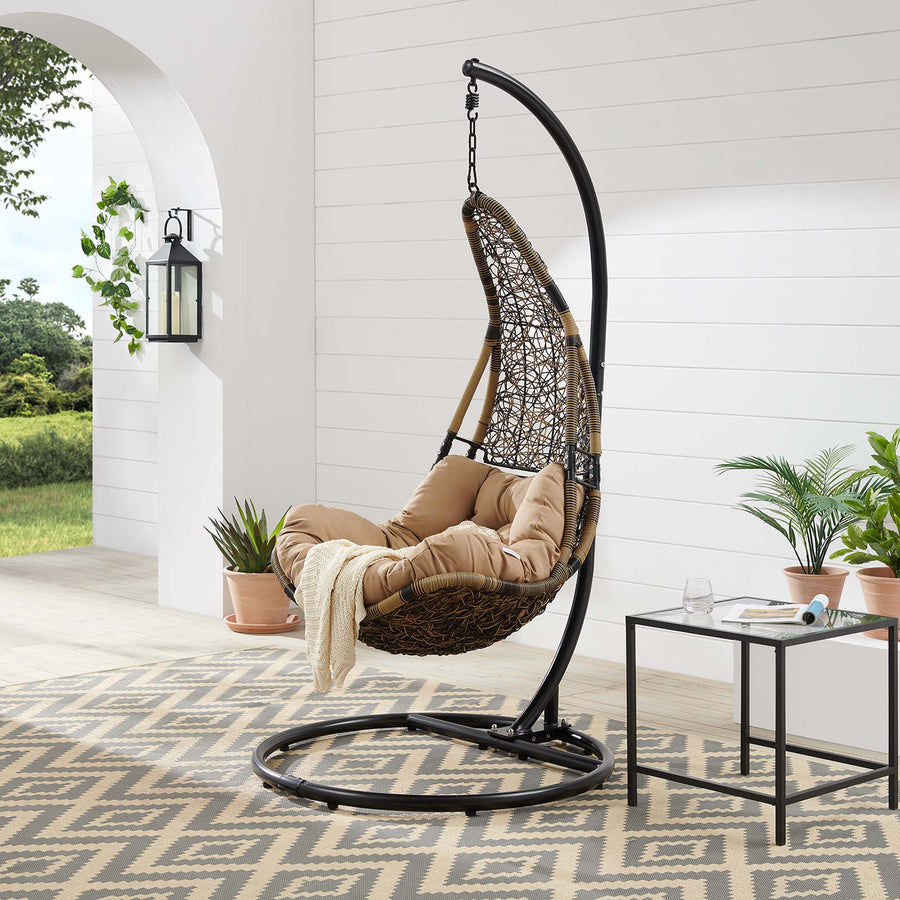 Mistral Wicker Rattan Outdoor Patio Swing Chair in Black Mocha