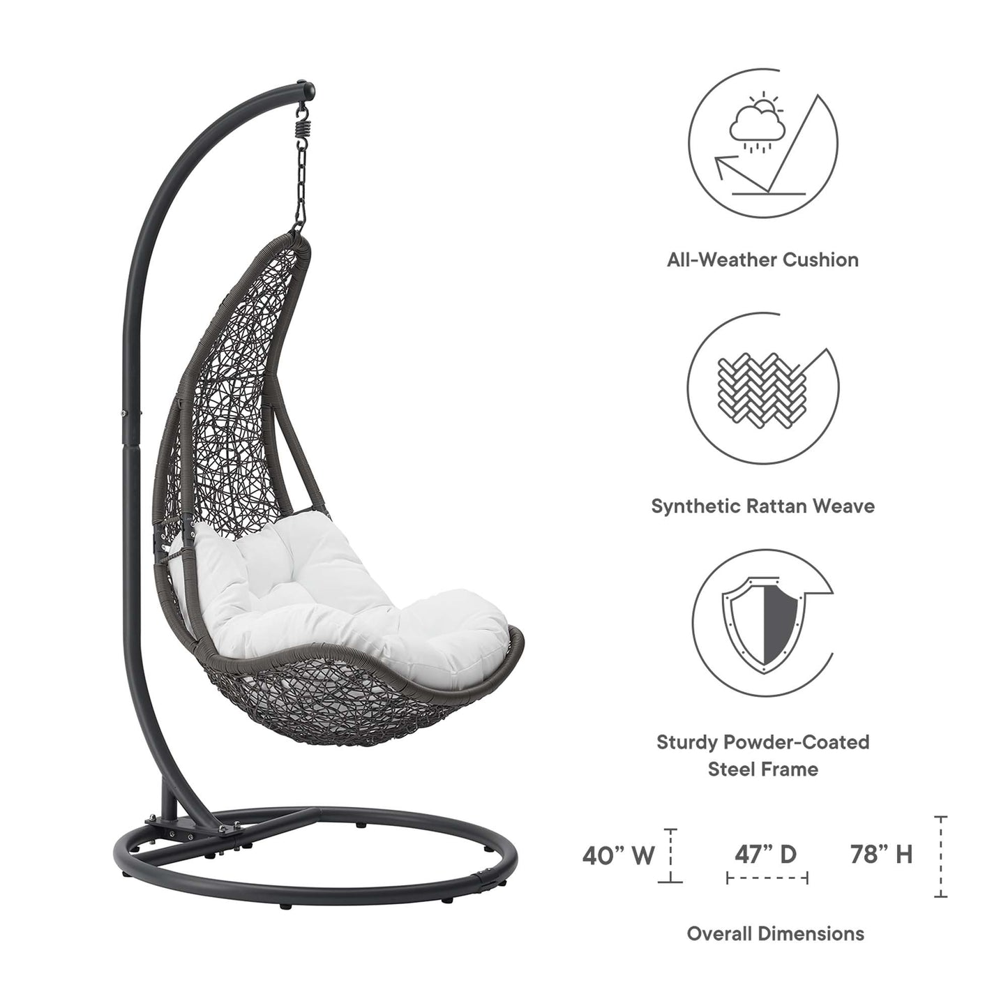 Mistral Wicker Rattan Outdoor Patio Swing Chair in Gray White