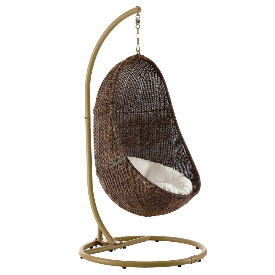Foehn Outdoor Patio Wood Swing Chair With Stand in Coffee White