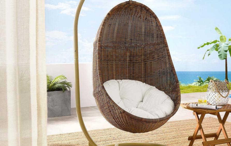 Foehn Outdoor Patio Wood Swing Chair With Stand in Coffee White