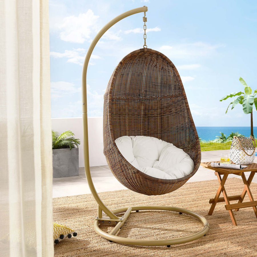 Foehn Outdoor Patio Wood Swing Chair With Stand in Coffee White
