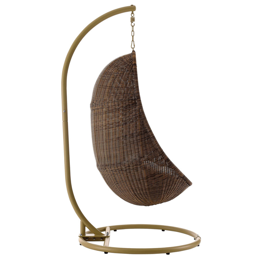 Foehn Outdoor Patio Wood Swing Chair With Stand in Coffee White