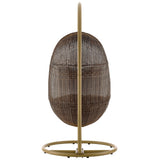 Foehn Outdoor Patio Wood Swing Chair With Stand in Coffee White