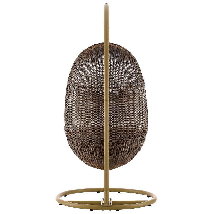Foehn Outdoor Patio Wood Swing Chair With Stand in Coffee White