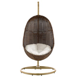 Foehn Outdoor Patio Wood Swing Chair With Stand in Coffee White