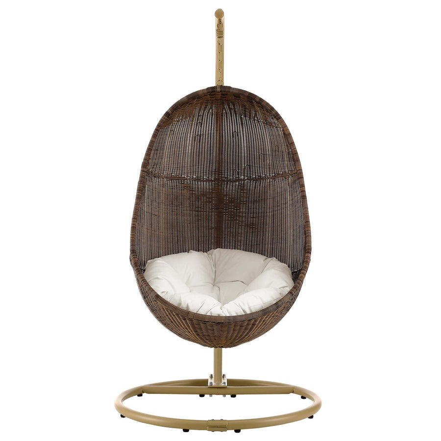 Foehn Outdoor Patio Wood Swing Chair With Stand in Coffee White