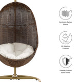 Foehn Outdoor Patio Wood Swing Chair With Stand in Coffee White