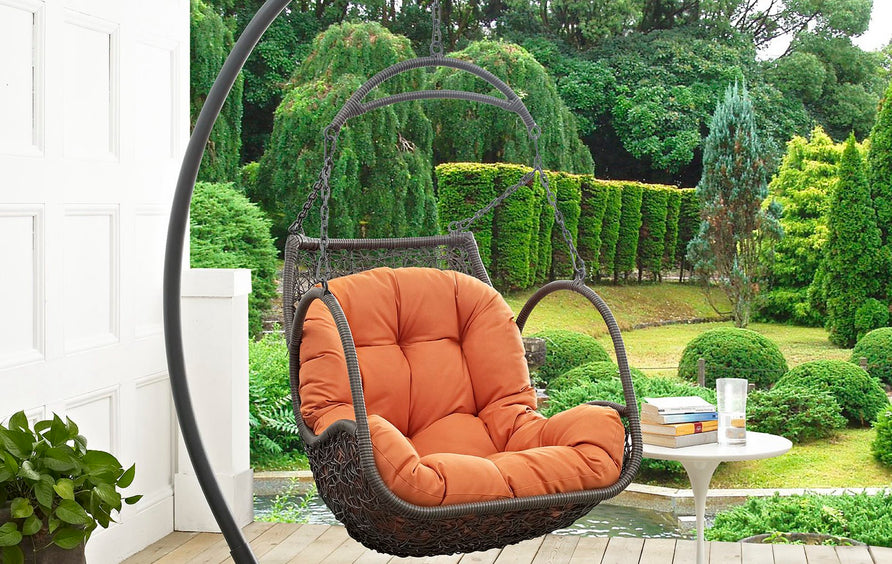 Auster Outdoor Patio Wood Swing Chair in Orange