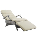 Tamsin Chaise Outdoor Patio Wicker Rattan Lounge Chair in Light Gray Beige