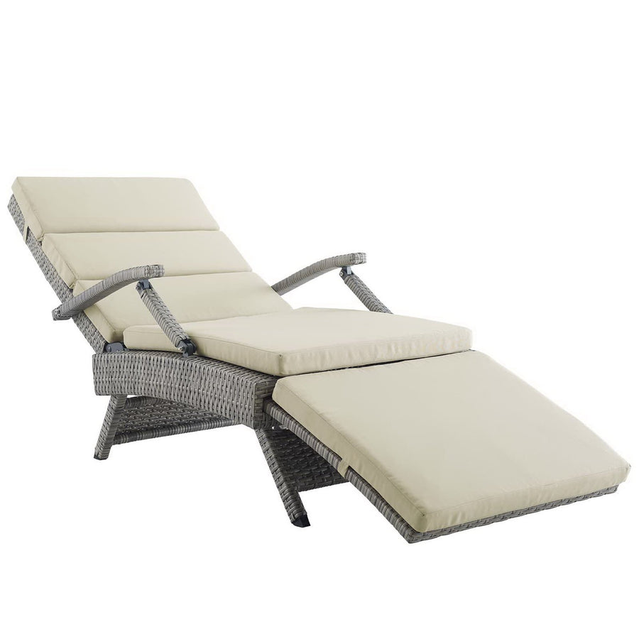 Tamsin Chaise Outdoor Patio Wicker Rattan Lounge Chair in Light Gray Beige