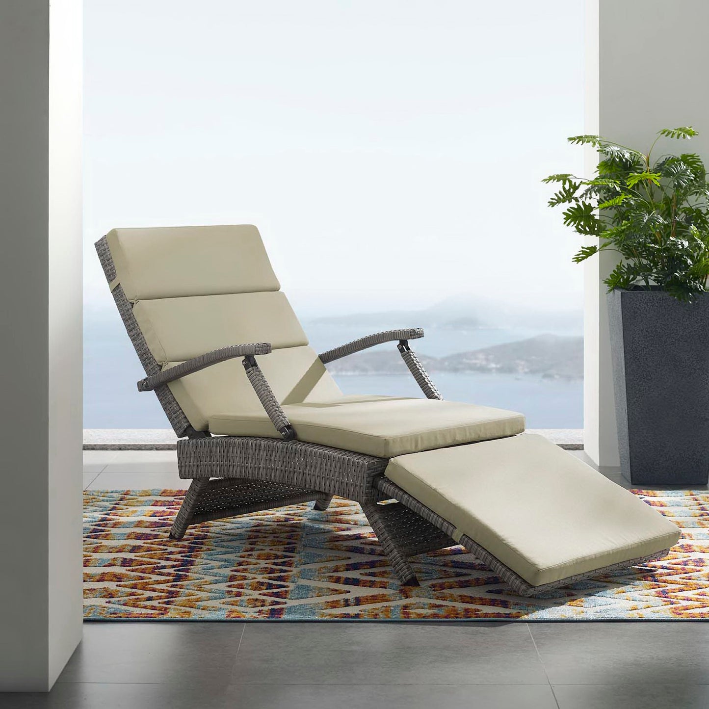 Envisage Chaise Outdoor Patio Wicker Rattan Lounge Chair by Furniture for America