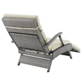 Tamsin Chaise Outdoor Patio Wicker Rattan Lounge Chair in Light Gray Beige