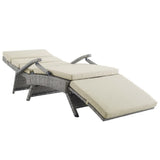 Tamsin Chaise Outdoor Patio Wicker Rattan Lounge Chair in Light Gray Beige