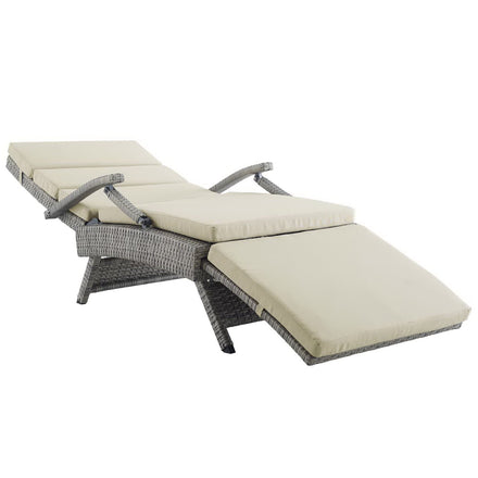 Envisage Chaise Outdoor Patio Wicker Rattan Lounge Chair in Light Gray Beige