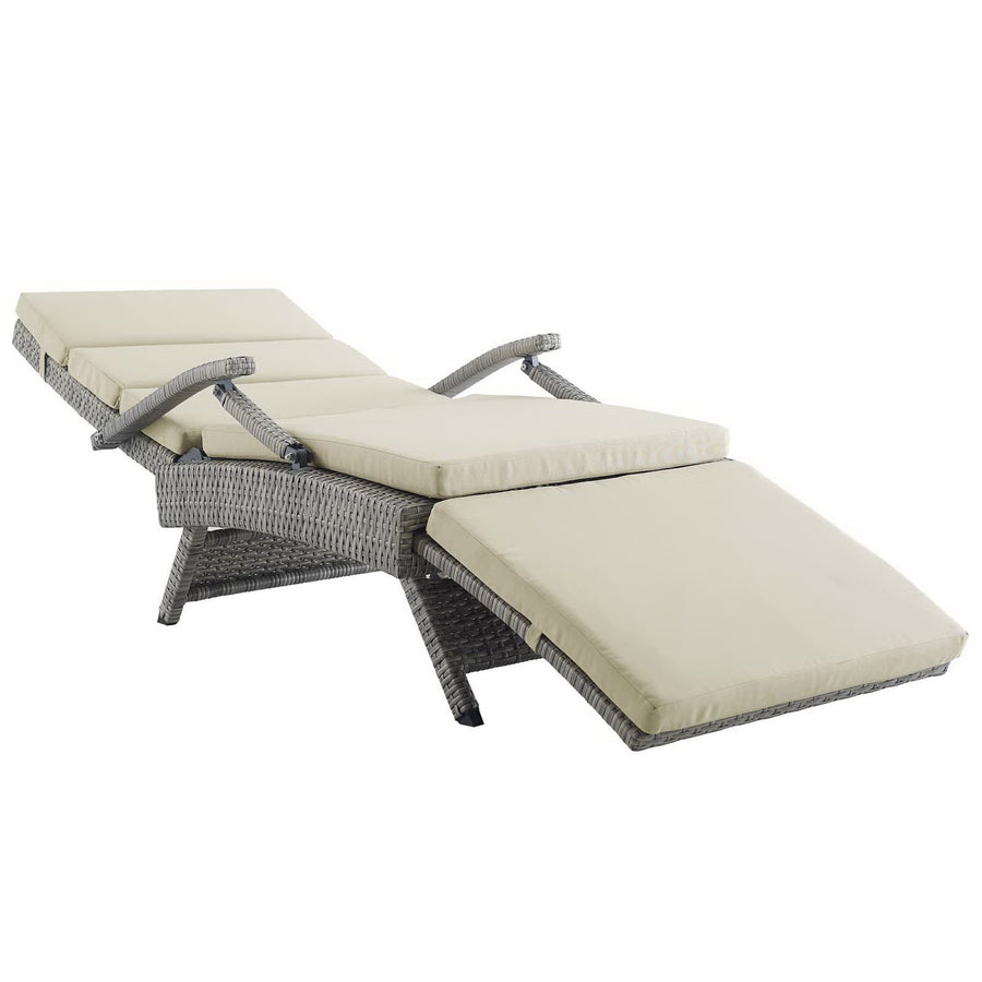 Tamsin Chaise Outdoor Patio Wicker Rattan Lounge Chair in Light Gray Beige