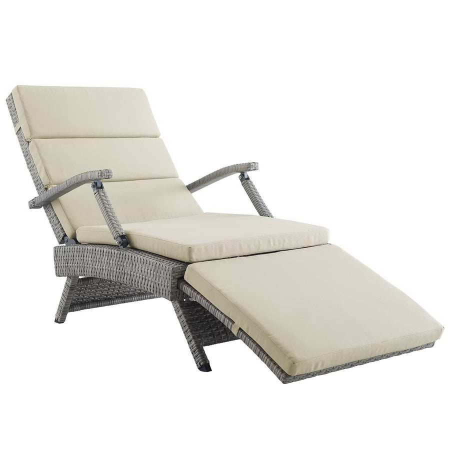 Tamsin Chaise Outdoor Patio Wicker Rattan Lounge Chair in Light Gray Beige