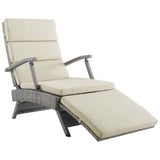 Tamsin Chaise Outdoor Patio Wicker Rattan Lounge Chair in Light Gray Beige
