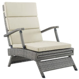 Tamsin Chaise Outdoor Patio Wicker Rattan Lounge Chair in Light Gray Beige