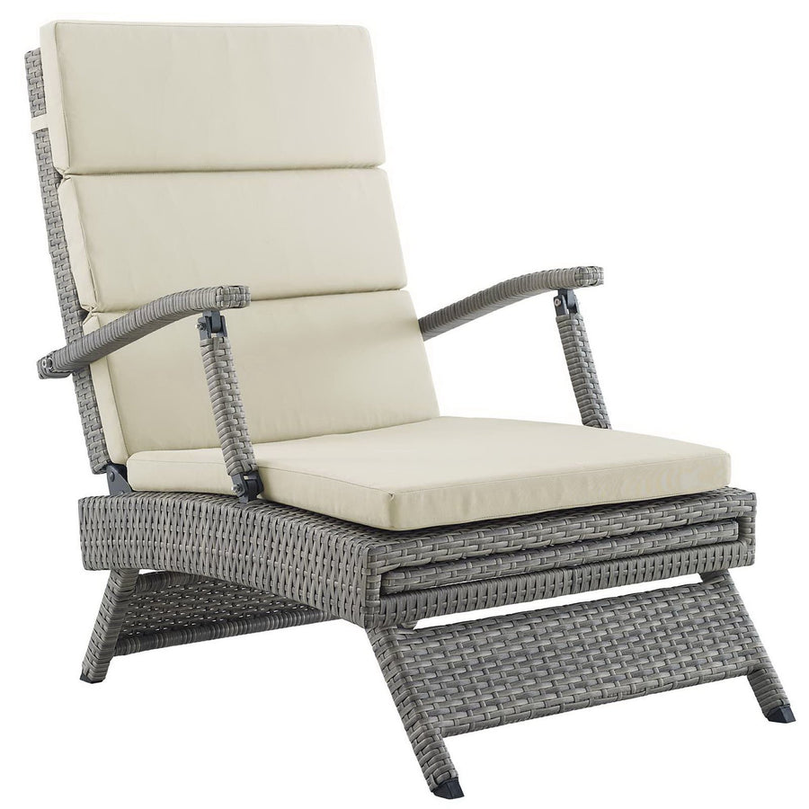 Tamsin Chaise Outdoor Patio Wicker Rattan Lounge Chair in Light Gray Beige
