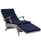 Tamsin Chaise Outdoor Patio Wicker Rattan Lounge Chair in Light Gray Navy