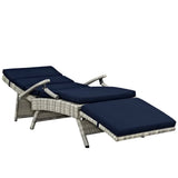 Tamsin Chaise Outdoor Patio Wicker Rattan Lounge Chair in Light Gray Navy