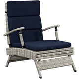Tamsin Chaise Outdoor Patio Wicker Rattan Lounge Chair in Light Gray Navy