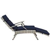 Tamsin Chaise Outdoor Patio Wicker Rattan Lounge Chair in Light Gray Navy