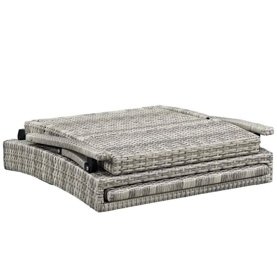Tamsin Chaise Outdoor Patio Wicker Rattan Lounge Chair in Light Gray Navy