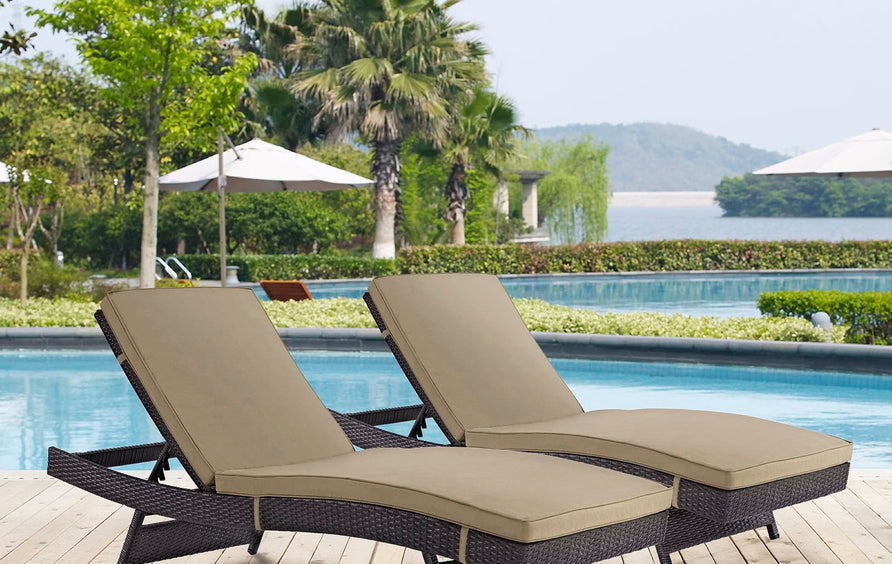 Sienna Outdoor Patio Chaise Set of 2 in Espresso Mocha