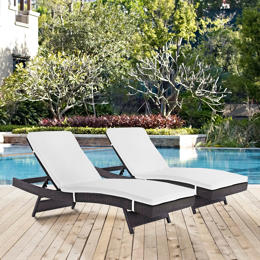 Sienna Outdoor Patio Chaise Set of 2 in Espresso White