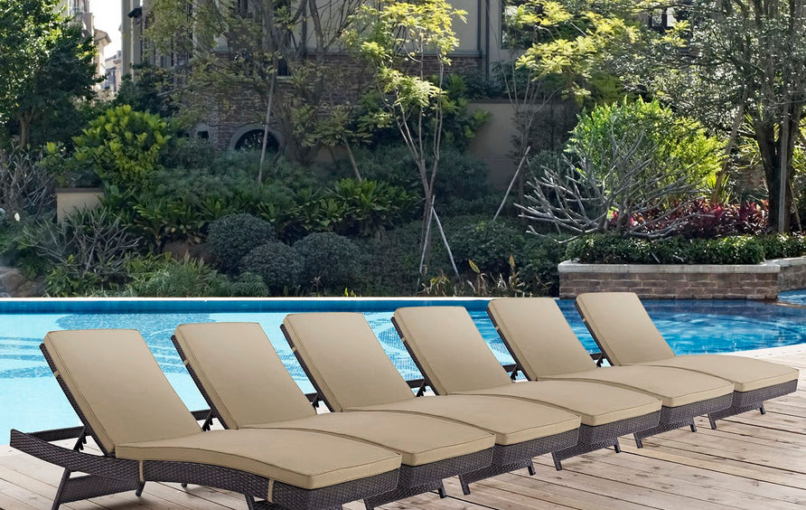 Sienna Outdoor Patio Chaise Set of 6 in Espresso Mocha