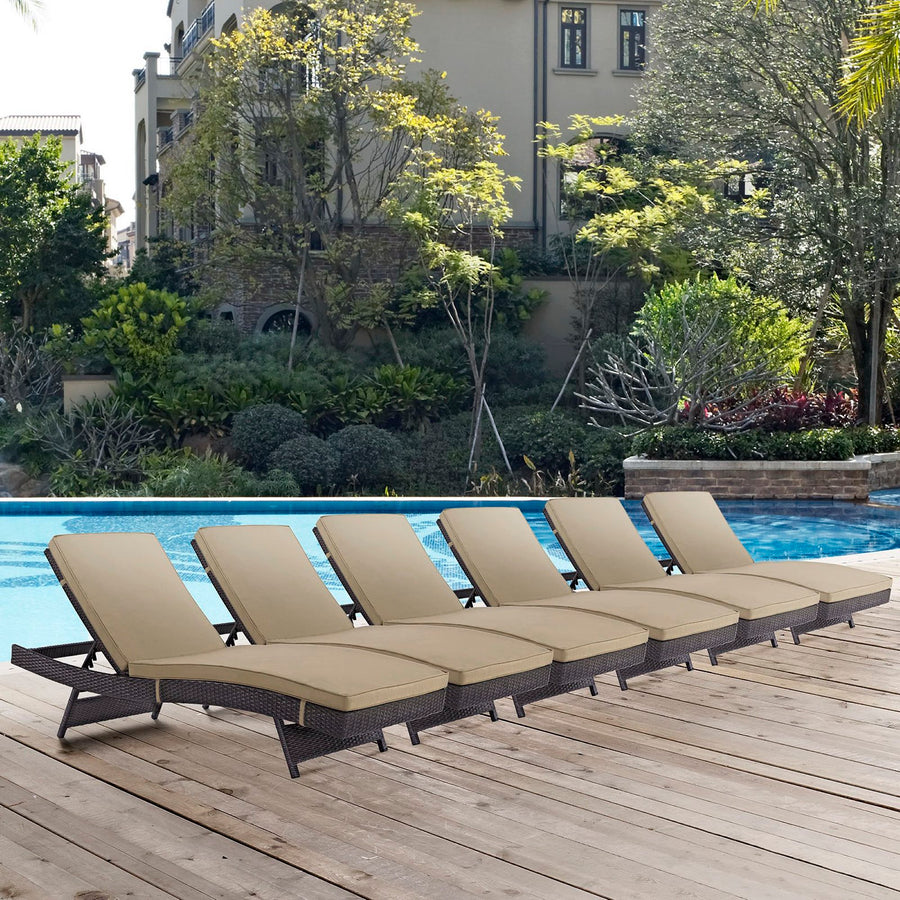 Sienna Outdoor Patio Chaise Set of 6 in Espresso Mocha