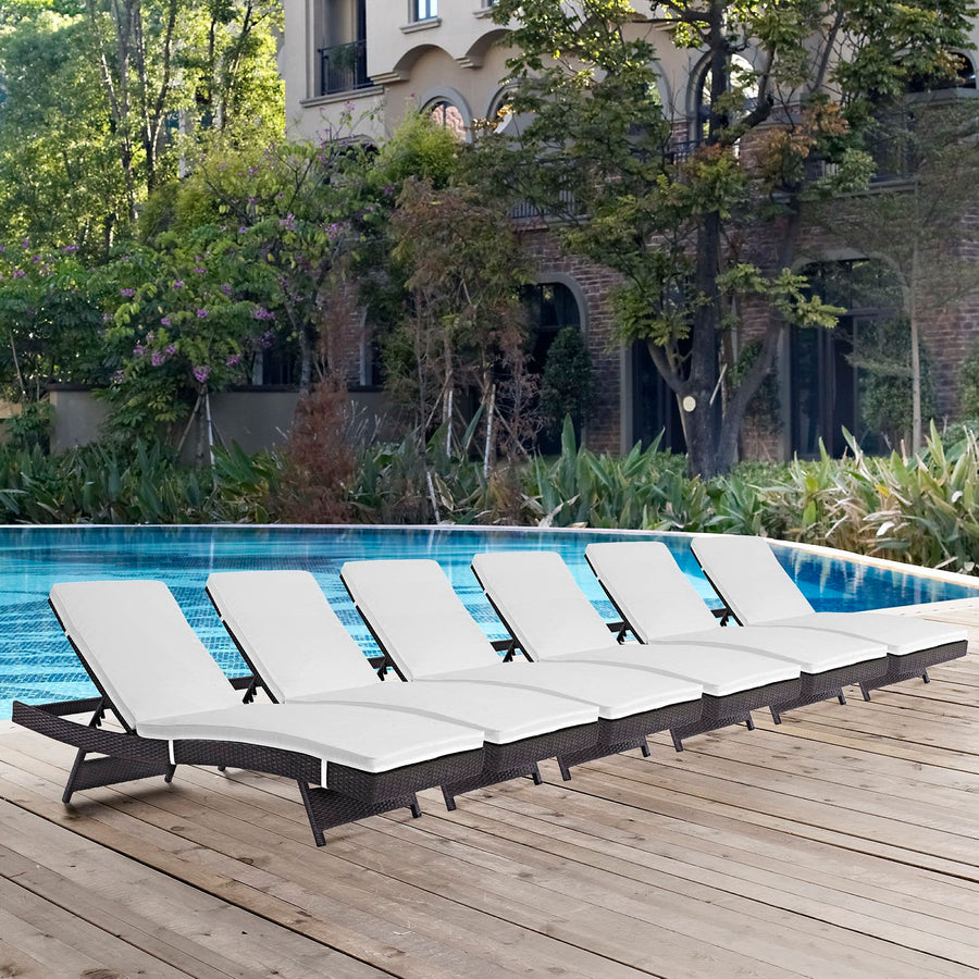 Sienna Outdoor Patio Chaise Set of 6 in Espresso White